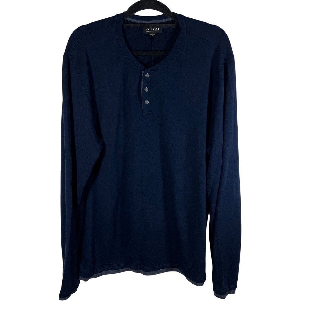Velvet by Graham & Spencer Mens Navy Blue Long Sleeve Henley Shirt XXL USA Made